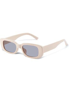 Women's Beige Grey Trendy Rectangle  Protection Cool Square Frame Sun Glasses